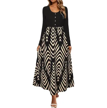 Dámské šaty podzimní šaty s dlouhým rukávem – elegantní vintage styl Barva: Černá, Velikost: 2XL