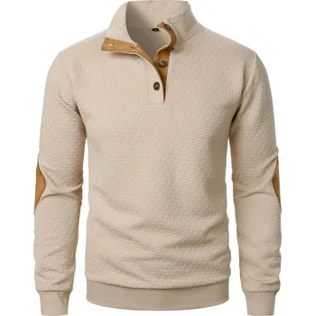 Pánská mikina Pánská mikina s límečkem – dlouhý rukáv, streetwear Barva: Khaki, Velikost: S