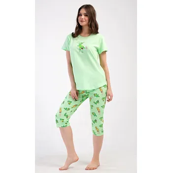 Dámské noční prádlo Vienetta Secret Dámské pyžamo capri Ella chameleon zelené Barva: Zelená, Velikost: L