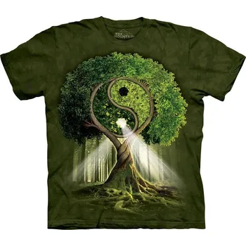 Pánské tričko Pánské batikované triko The Mountain - Yin Yang Tree - zelené Velikost: M