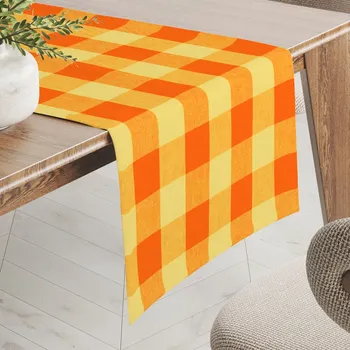 ubrus Bavlněný běhoun na stůl Olivia OL-003 Oranžovo-žlutá kostka velká 20x160 cm