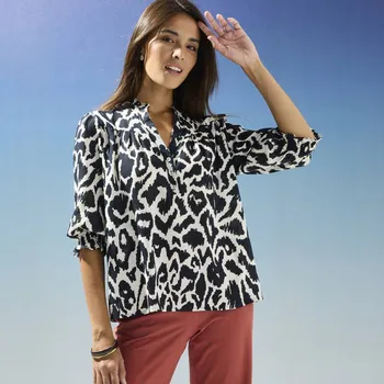 Dámská halenka Halenka s rukávy k loktům a potiskem černá/béžová 36