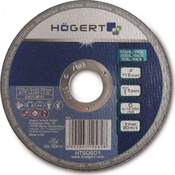 Brusný kotouč Korundový kotouč na řezání kovu a nerezu 115 x 1,0 x 22,23 mm HÖGERT (HT6D601)