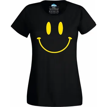 Dámské tričko Happy Face Emoji Smajlík (Velikost: 4XL, Barva: Černá)
