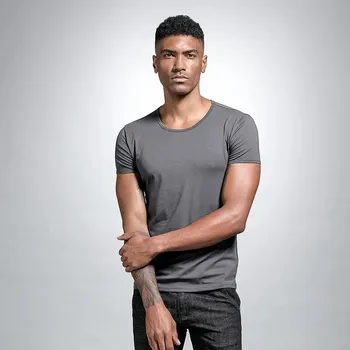 Letní pánské tričko s výstřihem do V a přiléhavým střihem Velikost: 4XL, Barva (Varianta): Round neck-dark gray