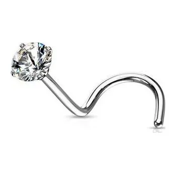 Piercing N0136C-020 Zahnutý piercing do nosu - čirý zirkon