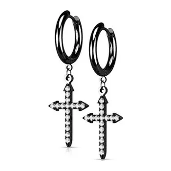 Náušnice OPN1840-K Černé ocelové náušnice s křížky