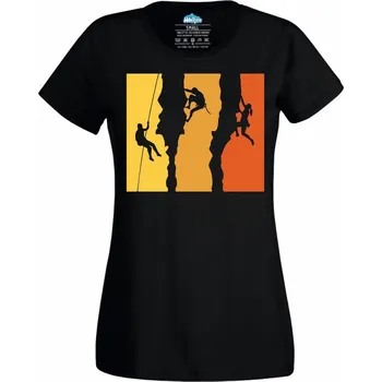 Dámské tričko Dámské tričko Skalní horolezci Retro Hiking (Velikost: 4XL, Barva: Černá)