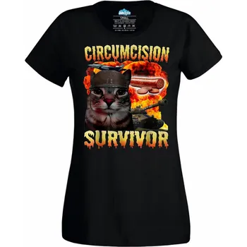 Dámské tričko Válečná Kočka Přeživší obřízky (Velikost: 4XL, Barva: Černá)