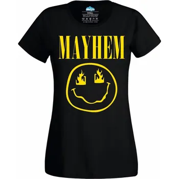 Dámské tričko Hořící Smajlík Anarchie Mayhem Emoji (Velikost: 4XL, Barva: Černá)