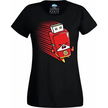 Dámské tričko Dámské tričko Běžící flashka USB Flash (Velikost: 4XL, Barva: Černá)