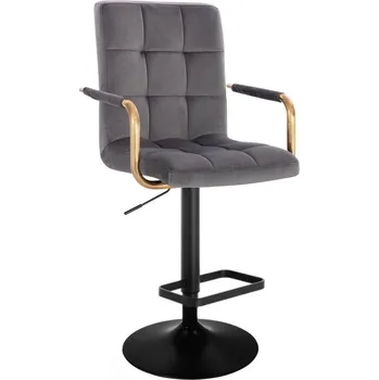 Barová židle LuxuryForm DESIGN Barová židle VERONA GOLD VELUR na černém talíři - tmavě šedá