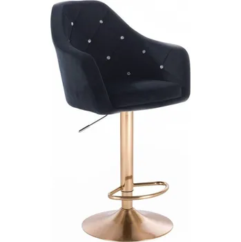 Barová židle LuxuryForm DESIGN Barová židle ROMA VELUR na zlatém talíři - černá