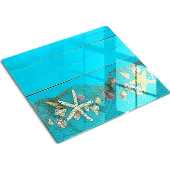 Obraz Skleněná kuchyňská deska na krájení s grafikou mušlí a hvězdic 60x52 cm