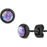 OPN1441-OP38 Černé ocelové náušnice s fialovými opály