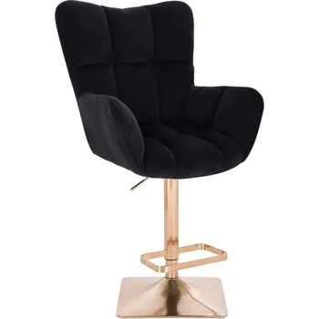 Barová židle LuxuryForm DESIGN Barové křeslo AURORA VELUR na zlaté hranaté podstavě - černé