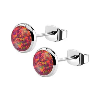 Náušnice NB1-OP23 Ocelové náušnice, OPÁL 6 mm