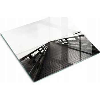 Obraz Kuchyňská Multifunkční Dekorativní Skleněná Deska Dřevěné Molo 60x52 cm