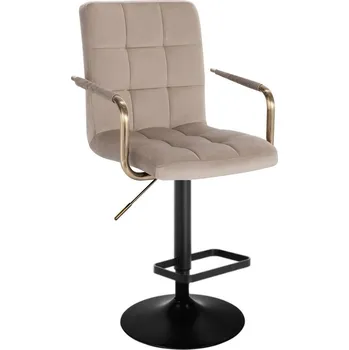 Barová židle LuxuryForm DESIGN Barová židle VERONA GOLD VELUR na černém talíři - latte