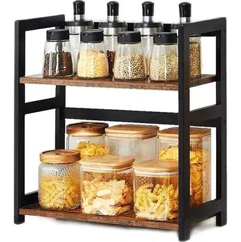 Věšák Regał na Przyprawy Bambusowa Półka do Kuchni Stojan na koření 2 úrovně Bronz LOFT