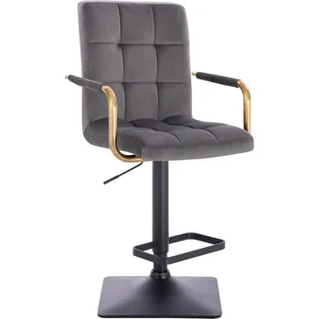 Barová židle LuxuryForm DESIGN Barová židle VERONA GOLD VELUR na černé hranaté podstavě - tmavě šedá