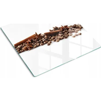 Obraz Deska z Tvrzené Sklo s Ozdobným Vzorem Kávových Zrn a Skořice 60x52 cm