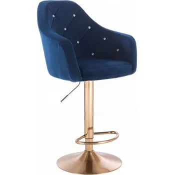 Barová židle LuxuryForm DESIGN Barová židle ROMA VELUR na zlatém talíři - modrá