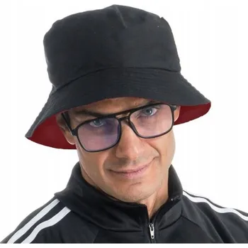 Čepice RAPEROVSKÁ SADA: BRÝLE, ČEPICE BUCKET HAT HIP HOP 80. a 90. LÉTA ČERVENÁ ČERNÁ