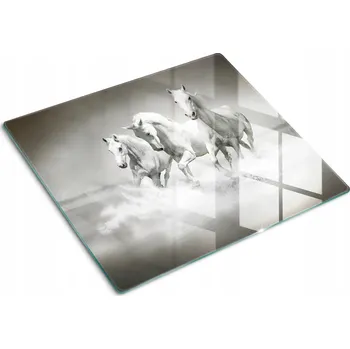 Obraz Ozdobná skleněná kuchyňská deska na krájení s grafikou Bílých koní 60x52 cm