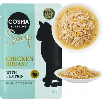 Krmivo pro kočku COSMA Polévka Kuřecí prsa s dýní Polévka vlhké krmivo pamlsek pro kočky 40g