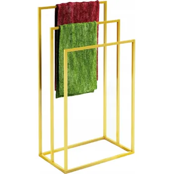 Věšák Stojanový věšák do koupelny, kovový, trojitý, ZLATÝ