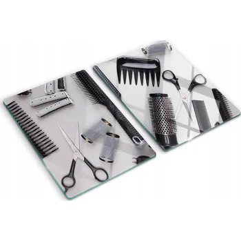 Obraz Skleněné Tvrzené Desky Sada 2 Kusů Kadeřnické Nářadí 2x40x52 cm