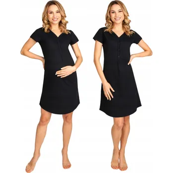 Dámská noční košile TĚHOTENSKÉ PYŽAMO NA KOJENÍ NOČNÍ KOŠILE TĚHOTENSKÁ ČERNÁ BAVLNA POLSKO S