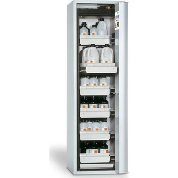 Protipožární skříň asecos Edition GF 750, 6 výsuvné vany, dveře pravé, šedá, One-Touch