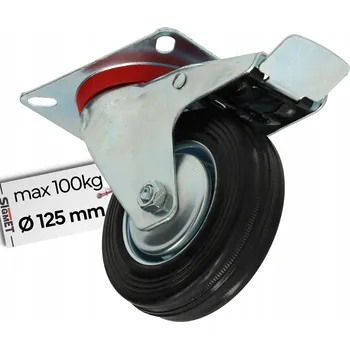 Pojezdové kolečko Kolečko 125 mm otočné s brzdou, gumové, válečkové ložisko, nosnost 100 kg, pro montáž na boxy