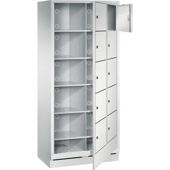 Boxová skříňka Cabo-Plus, 2 oddíly, 5 boxů, 810 x 500 x 1800 mm, světle šedá, podstavec