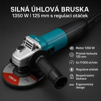 Bruska BullTech Silná úhlová bruska 1350 W | 125 mm s regulací otáček