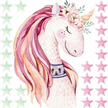 Obraz Nálepky na zeď JEDNOROŽEC RŮŽOVÝ MOTÝLI 100x100cm