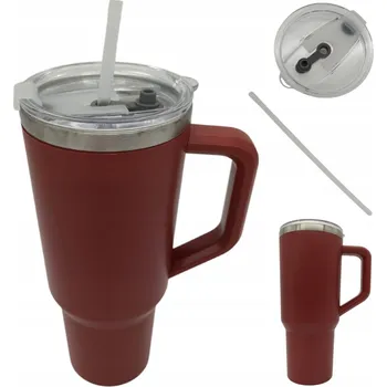 Termoska TERMOHRNEK SE SLÁMKOU A UCHEM, VELKÁ TERMOSKA NA KÁVU ČAJ 1.1L