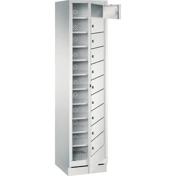 Boxová skříňka Cabo-Plus, 1 oddíl, 10 boxů, 420 x 500 x 1800 mm, světle šedá, podstavec