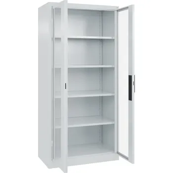 Jednací stůl Dílenská skříň Acurado, s vložnými policemi, 930 x 500 x 1950 mm, světle šedá