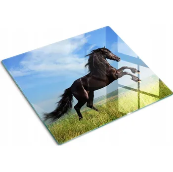 Obraz Skleněná kuchyňská deska na krájení s grafikou Černý kůň na louce 60x52 cm