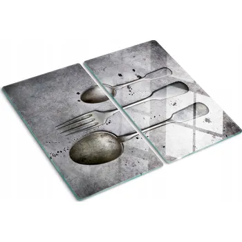 Obraz Ozdobné Skleněné Kuchyňské Desky na Krájení s Grafikou Příborů 2x30x52 cm