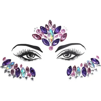 Třpytivé samolepky na obličej s drahokamy, festival, akrylové krystalové dočasné tetovací