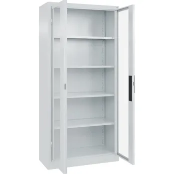 Jednací stůl Dílenská skříň Acurado, s vložnými policemi, 930 x 400 x 1950 mm, světle šedá