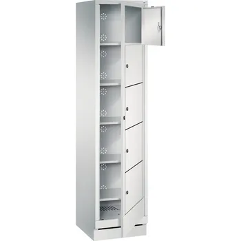 Dílenský stůl Boxová skříňka Cabo-Plus, 1 oddíl, 5 boxů, 420 x 500 x 1800 mm, světle šedá, podstavec