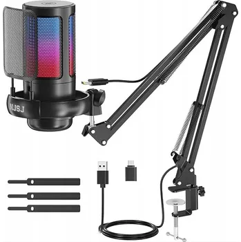 Mikrofon STUDIOVÝ USB MIKROFON S JACKEM, KONDENZÁTOROVÝ, GAMINGOVÝ SET S POP FILTREM A STATIVEM