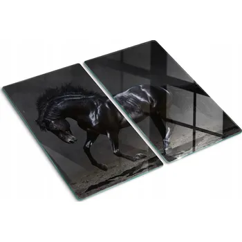 Obraz Ozdobné Skleněné Kuchyňské Desky na Krájení s Grafikou Černý kůň 2x30x52 cm