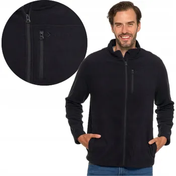Pánská mikina FLEECOVÁ MIKINA PÁNSKÝ FLEECE S KAPSY NA ZIP, SILNÝ ČERNÝ TEPLÝ MORAJ L