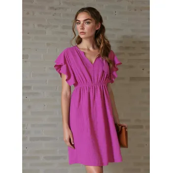 Dámské šaty Mušelínové šaty s volánkovými rukávy Barva: ružová